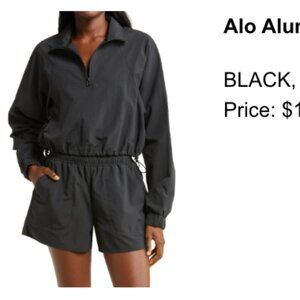 Alo Cropped 1/4 Zip Alumni Pullover Black Size L